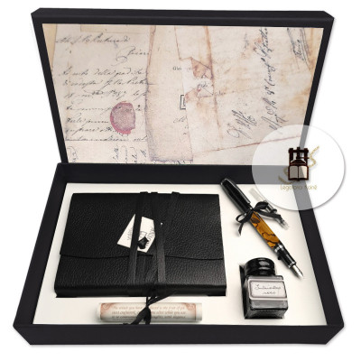 Perfect gift set: colored leather wrap journal and fountain pen.