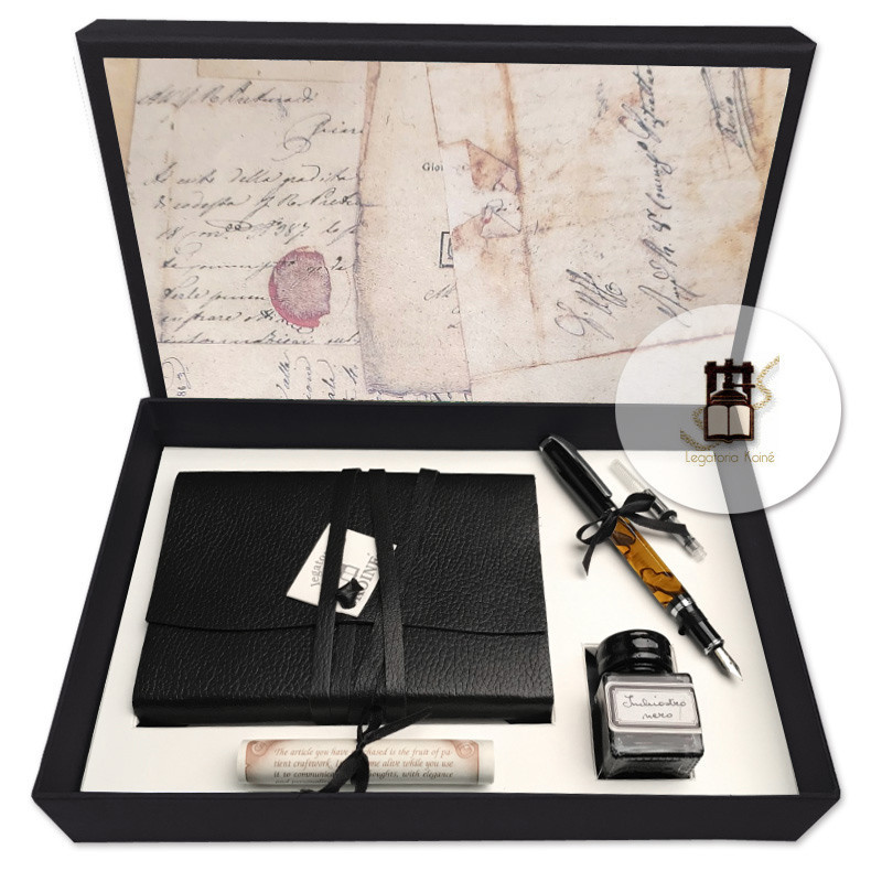 Perfect gift set: colored leather wrap journal and fountain pen. Perfect gift set: colored leather wrap journal and fountain pen.