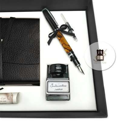 Perfect gift set: colored leather wrap journal and fountain pen.