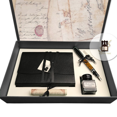 Perfect gift set: colored leather wrap journal and fountain pen.