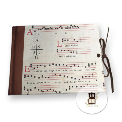 Leather and paper music notebooks. Inside with stave.