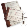 Leather and paper music notebooks. Inside with stave.