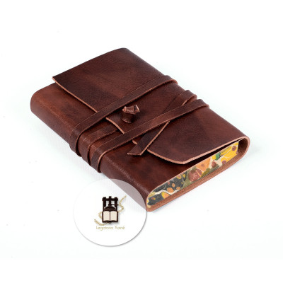 Amazing old-style leather wrap journals with hand colored paper boards